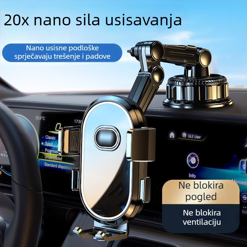 Držač za telefon u automobilu – univerzalan, montaža vakuum čašicom, kompatibilan s vjetrobranskim staklom i instrument pločom, bez napajanja