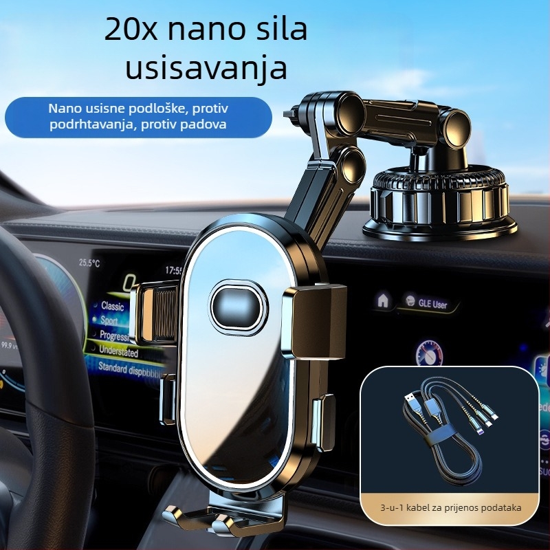 Držač za telefon u automobilu – univerzalan, montaža vakuum čašicom, kompatibilan s vjetrobranskim staklom i instrument pločom, bez napajanja