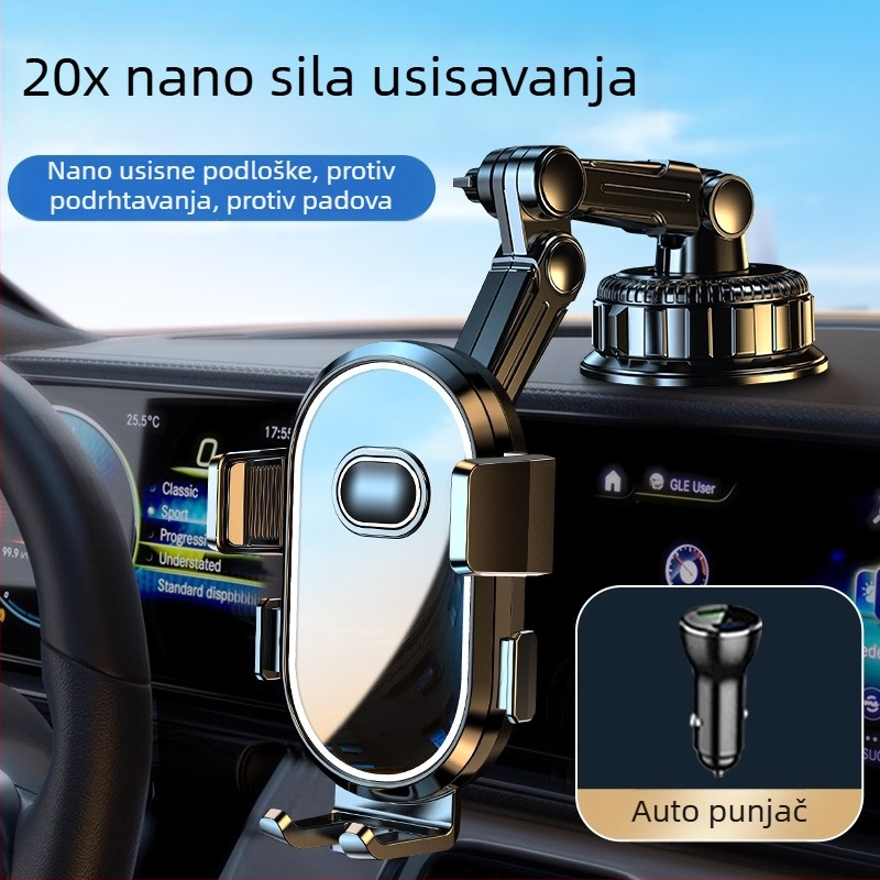 Držač za telefon u automobilu – univerzalan, montaža vakuum čašicom, kompatibilan s vjetrobranskim staklom i instrument pločom, bez napajanja