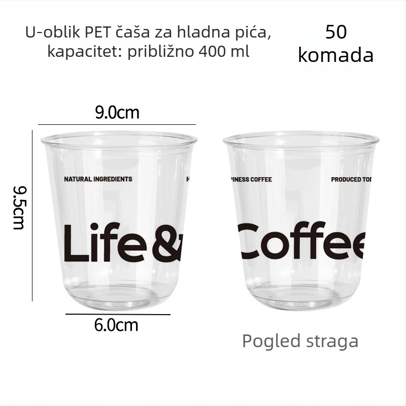 Jednokratna PET šalica za kavu s poklopcem, okruglog oblika, kapacitet 301–400 ml, PET plast, mogućnost prilagodbe