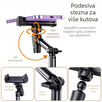 Boneruy T10 stolni držač za telefon – teleskopski, snimanje iznad, za prijenose uživo, plastičan, univerzalan