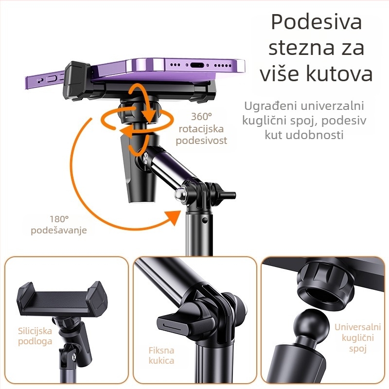 Boneruy T10 stolni držač za telefon – teleskopski, snimanje iznad, za prijenose uživo, plastičan, univerzalan