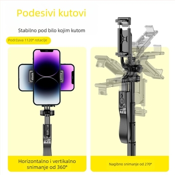 Proširena selfie štapić s trostrukim stativom, Bluetooth stabilizacija, teleskopski držač za telefon na podu, prilagodba logotipa, daljinski upravljač uključen