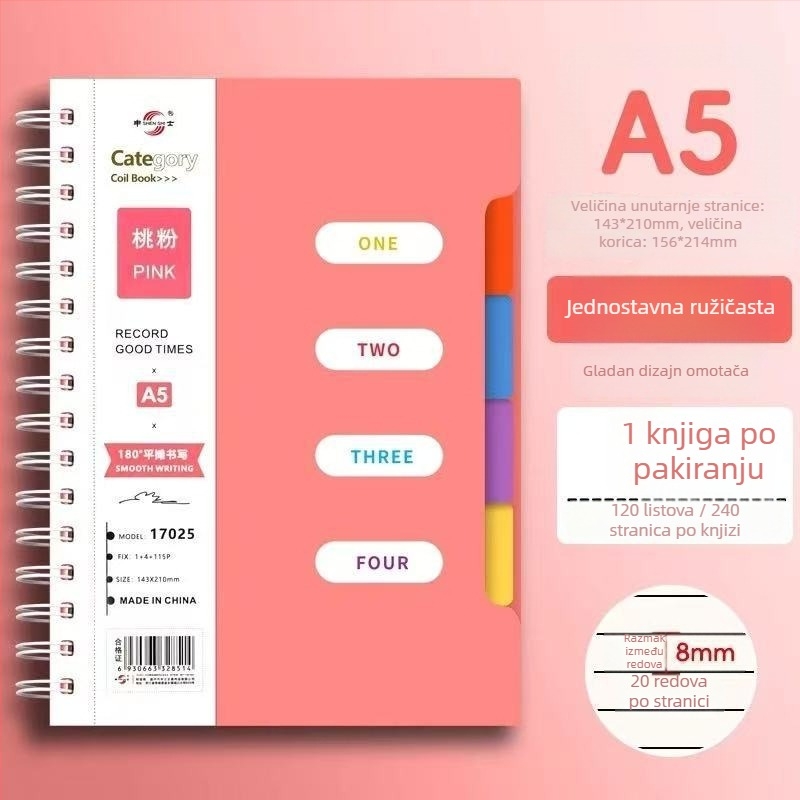 Spiralni bilježnica s PP omotom, Dowling papir 80 g/m², 100–200 stranica