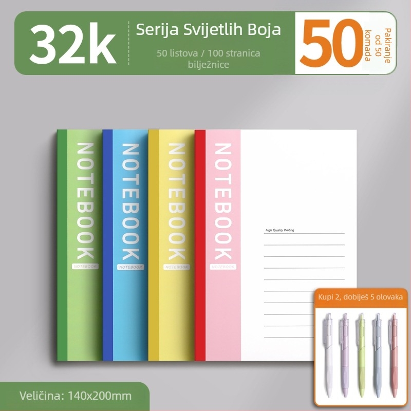 Bilježnica za učenike – izdanje 2025, računovodstvo i uredska praksa, 100–200 stranica, papir 40 g, ljepilo povezivanje, unutarnji materijal: drveni pulp, stil poslovno-upravljački