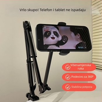 Držač za telefon i tablet na noćnom ormariću, podesivi, montaža bez bušenja, metal + ABS
