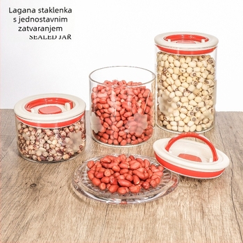 Staklena kuhinjska posuda za pohranu hrane, hermetički zatvorena, okrugla, kapacitet 800–1000 ml, pogodna za mikrovalnu pećnicu