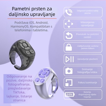 Višefunkcionalni Bluetooth selfie uređaj s okidom za video i prstenastim daljinskim upravljačem, bežično