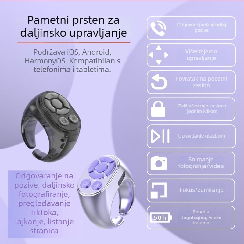 Višefunkcionalni Bluetooth selfie uređaj s okidom za video i prstenastim daljinskim upravljačem, bežično