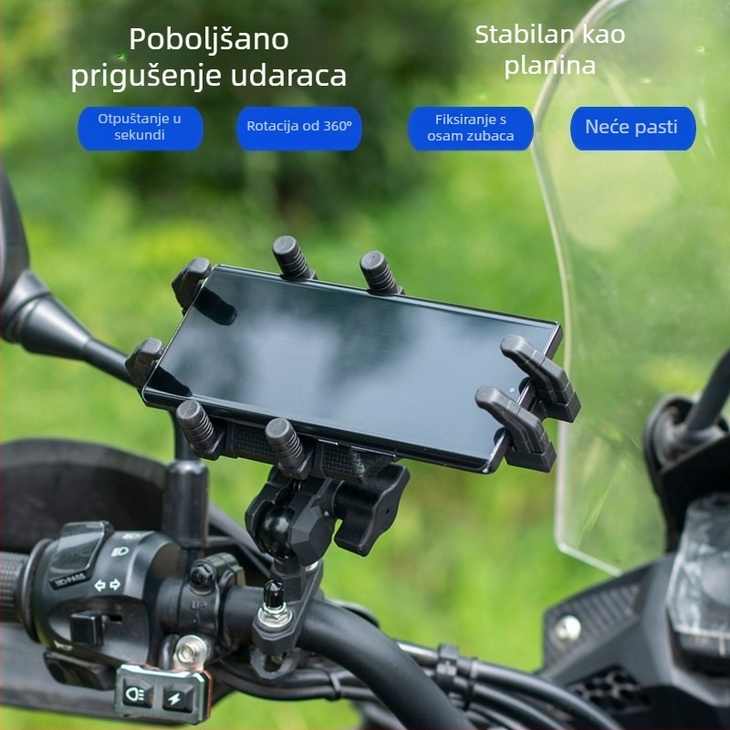 Držač telefona za motocikl, otporan na udarce i vodootporan, montiran na retrovizor vozila, pogodan za dulja putovanja s navigacijom