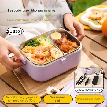 Kutija za obrok od 304 nehrđajućeg čelika, izolirana, s električnim grijanjem, kapacitet 0,8–1,0 L, zapečaćena s djeljivim rešetkama