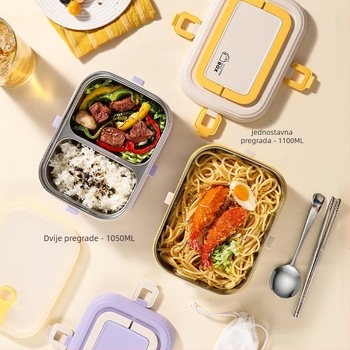 Kutija za obrok od 304 nehrđajućeg čelika, izolirana, s električnim grijanjem, kapacitet 0,8–1,0 L, zapečaćena s djeljivim rešetkama