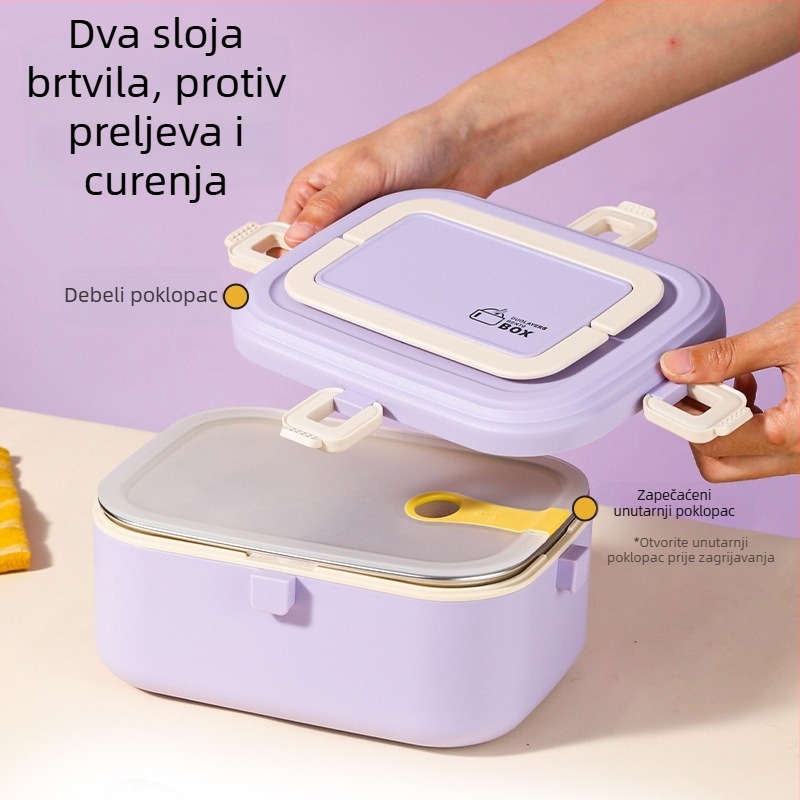 Kutija za obrok od 304 nehrđajućeg čelika, izolirana, s električnim grijanjem, kapacitet 0,8–1,0 L, zapečaćena s djeljivim rešetkama