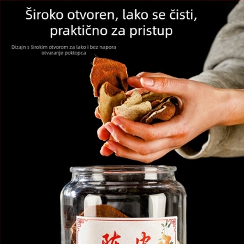 Staklena hermetički zatvorena posuda za kuhinjsku pohranu hrane, vlagnost otpornost, okruglog oblika, mikrovalna sigurnost, za listiće čaja, žitarice, med i sušenu koru mandarine