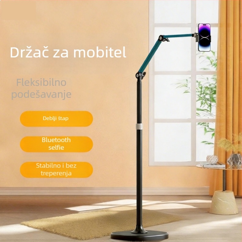 Stalak za telefon za nadzorno snimanje s podnom bazom, anti-tresenje, aluminijska legura, za livestream i snimanje vlogova