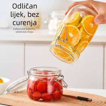 Staklena posuda za skladištenje s poklopcem – okrugla, 800–1000 ml, moderni minimalistički stil, brenda Hanlin