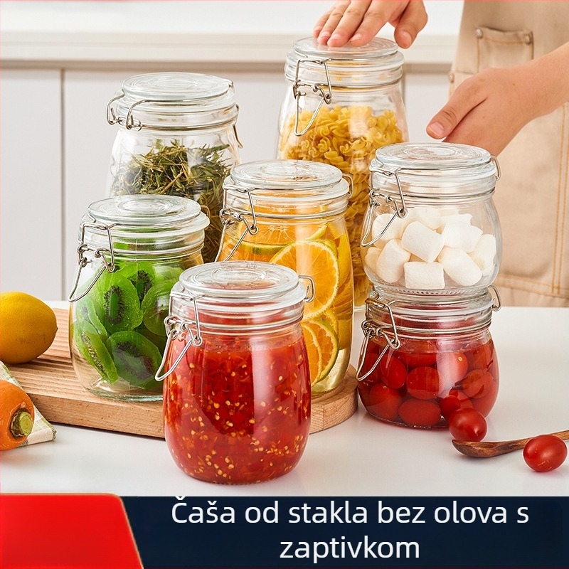 Staklena posuda za skladištenje s poklopcem – okrugla, 800–1000 ml, moderni minimalistički stil, brenda Hanlin