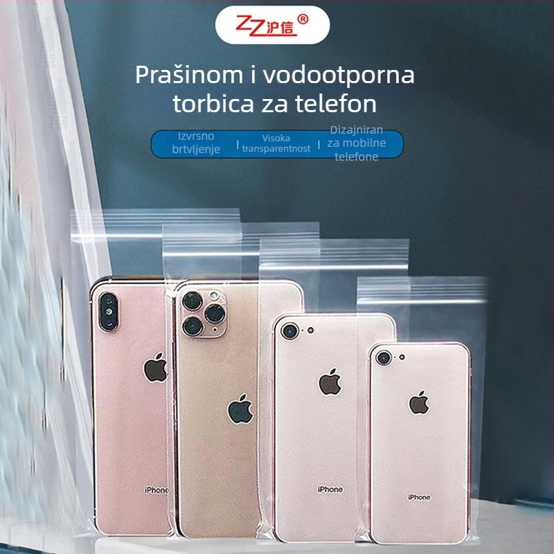 Prozirna LDPE vrećica s automatskim zatvaranjem za medicinsku zaštitu mobilnog telefona, za liječnike i medicinske sestre, kompatibilna s dodirnim zaslonom, zatvarač 1,5–2 cm