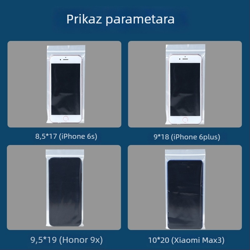 Prozirna LDPE vrećica s automatskim zatvaranjem za medicinsku zaštitu mobilnog telefona, za liječnike i medicinske sestre, kompatibilna s dodirnim zaslonom, zatvarač 1,5–2 cm