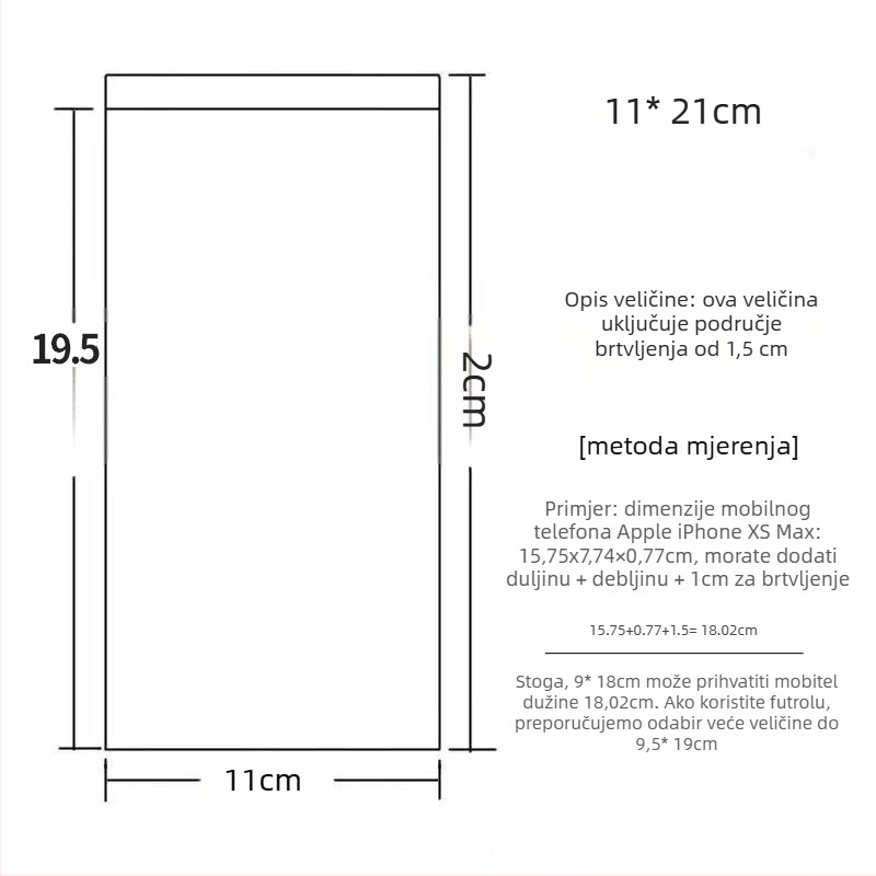 Prozirna LDPE vrećica s automatskim zatvaranjem za medicinsku zaštitu mobilnog telefona, za liječnike i medicinske sestre, kompatibilna s dodirnim zaslonom, zatvarač 1,5–2 cm