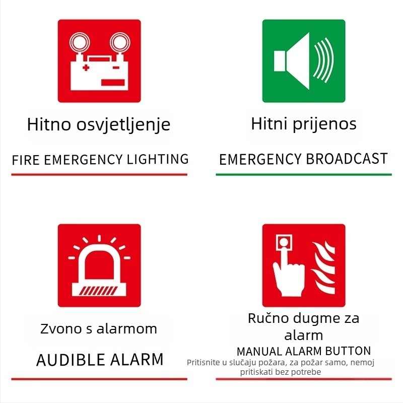 Beilong acryl požarna sigurnosna oznaka — ručni alarm gumb, prilagodljivo, zvukovno i svjetlosno signaliziranje