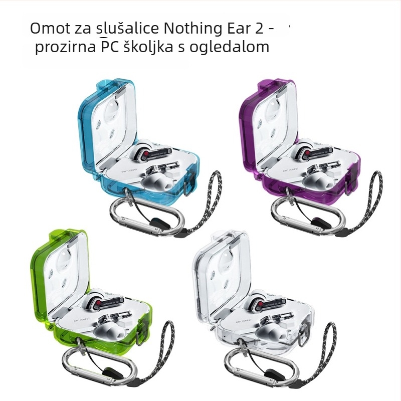 Nothing Ear 2 zaštitna futrola – proziran PC kućište s ogledalom, tvrdi omotač, injekcijsko oblikovanje, prilagodljivo (model 31934139477)