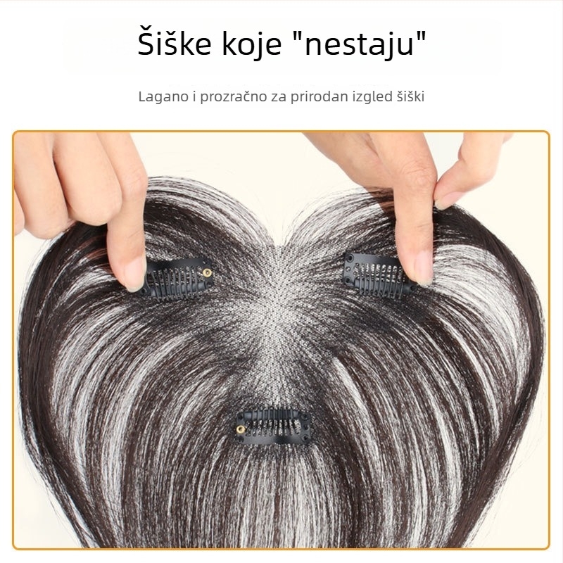 Potpuno ručno tkana paruka s bangs, od pravih ljudskih vlasi, dugi pramenovi, pokriva liniju kose, može se farbati
