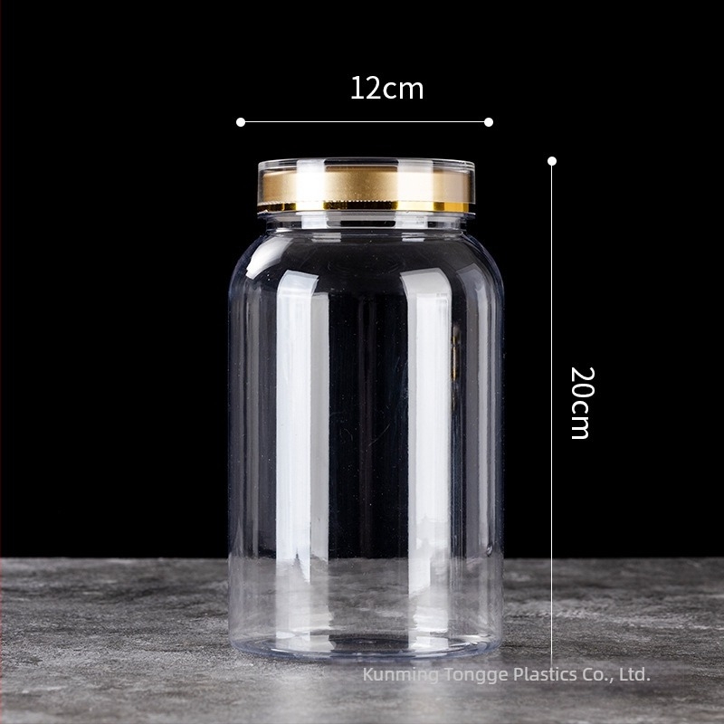 Plastična boca za zdravstvene proizvode s dvostrukim zlatnim poklopcem, prehrambena klasa, sadrži spore prašak i američki ženšen; moguć ispis logotipa; kapaciteti 800-1650 ml