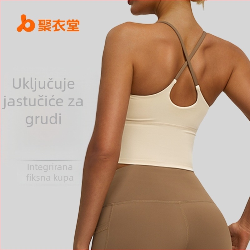 Ženski sportski top s križnim leđnim trakama, s umetkom za grudi, brzo sušeći poliester