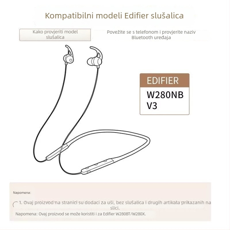 Silikonske ušne kapice i krilce za Edifier W280NB neckband Bluetooth slušalice — reljefna izrada, oblik polu paketa, opći stil, kompatibilno OPPO