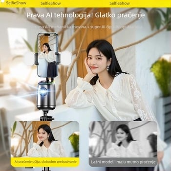 Gimbal za mobilni telefon s AI za panoramsko snimanje i livestream, s daljinskim upravljačem, IBIS stabilizacijom i LED rasvjetom