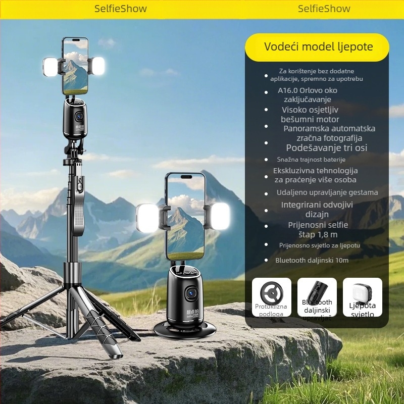 Gimbal za mobilni telefon s AI za panoramsko snimanje i livestream, s daljinskim upravljačem, IBIS stabilizacijom i LED rasvjetom