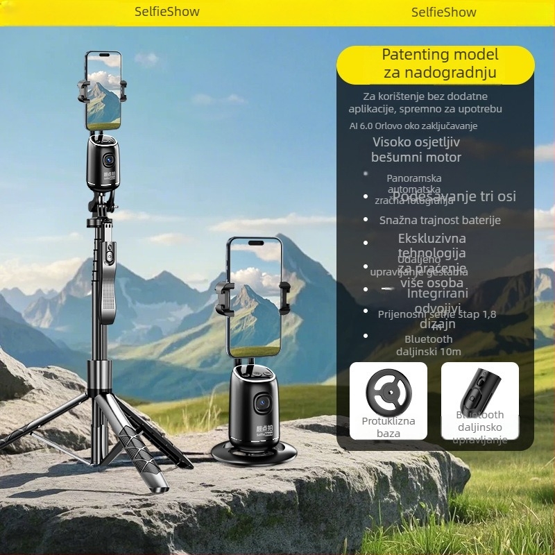 Gimbal za mobilni telefon s AI za panoramsko snimanje i livestream, s daljinskim upravljačem, IBIS stabilizacijom i LED rasvjetom