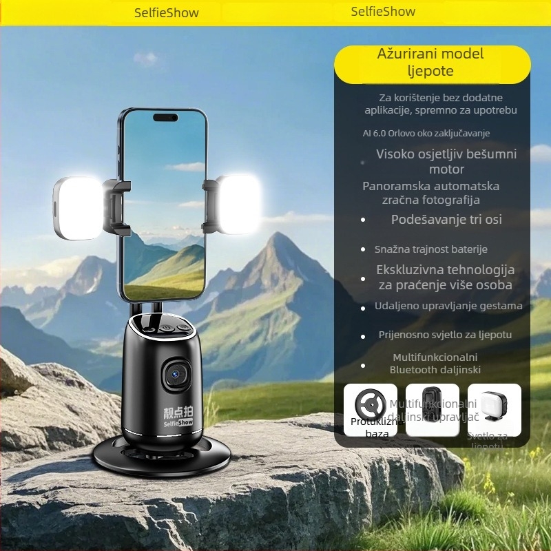 Gimbal za mobilni telefon s AI za panoramsko snimanje i livestream, s daljinskim upravljačem, IBIS stabilizacijom i LED rasvjetom