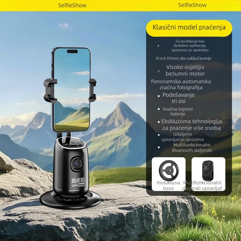 Gimbal za mobilni telefon s AI za panoramsko snimanje i livestream, s daljinskim upravljačem, IBIS stabilizacijom i LED rasvjetom