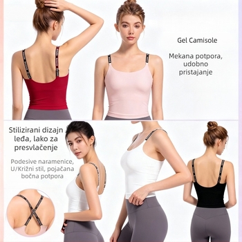 Bezšavni ženski sportski grudnjak s ugrađenim košaricama, vanjski camisole top s naramenicama, joga i fitness odjeća, brzo se suši