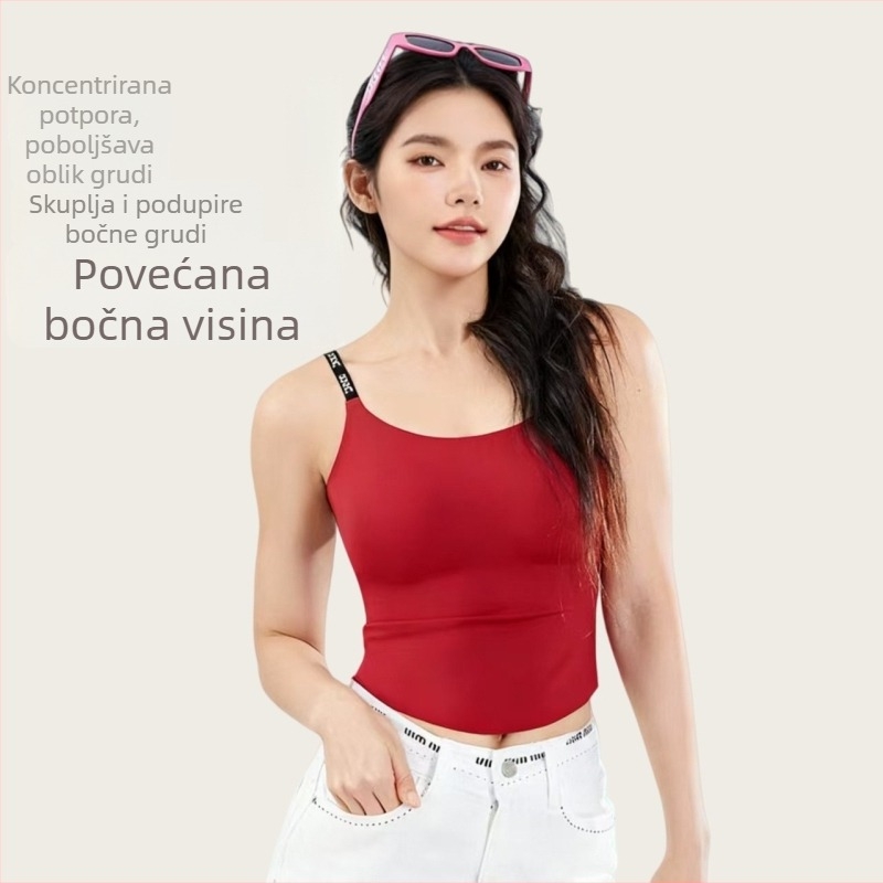 Bezšavni ženski sportski grudnjak s ugrađenim košaricama, vanjski camisole top s naramenicama, joga i fitness odjeća, brzo se suši