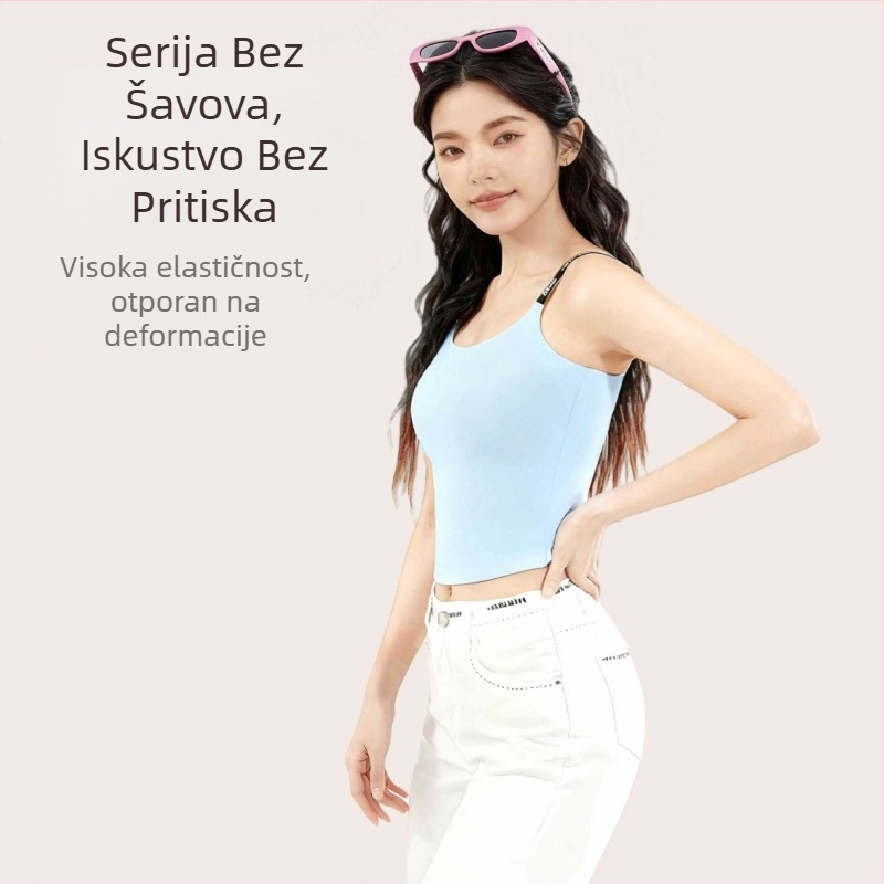 Bezšavni ženski sportski grudnjak s ugrađenim košaricama, vanjski camisole top s naramenicama, joga i fitness odjeća, brzo se suši