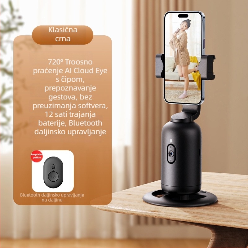 AI praćenje gimbal s prepoznavanjem lica, 360° horizontalna rotacija, stoni stalak, ABS materijal, težina 330 g