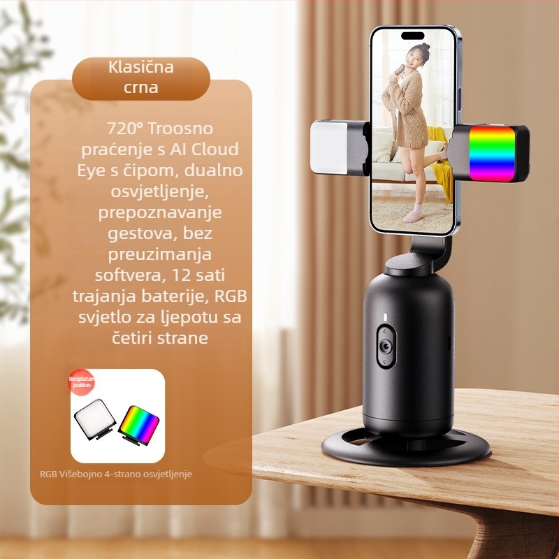 AI praćenje gimbal s prepoznavanjem lica, 360° horizontalna rotacija, stoni stalak, ABS materijal, težina 330 g