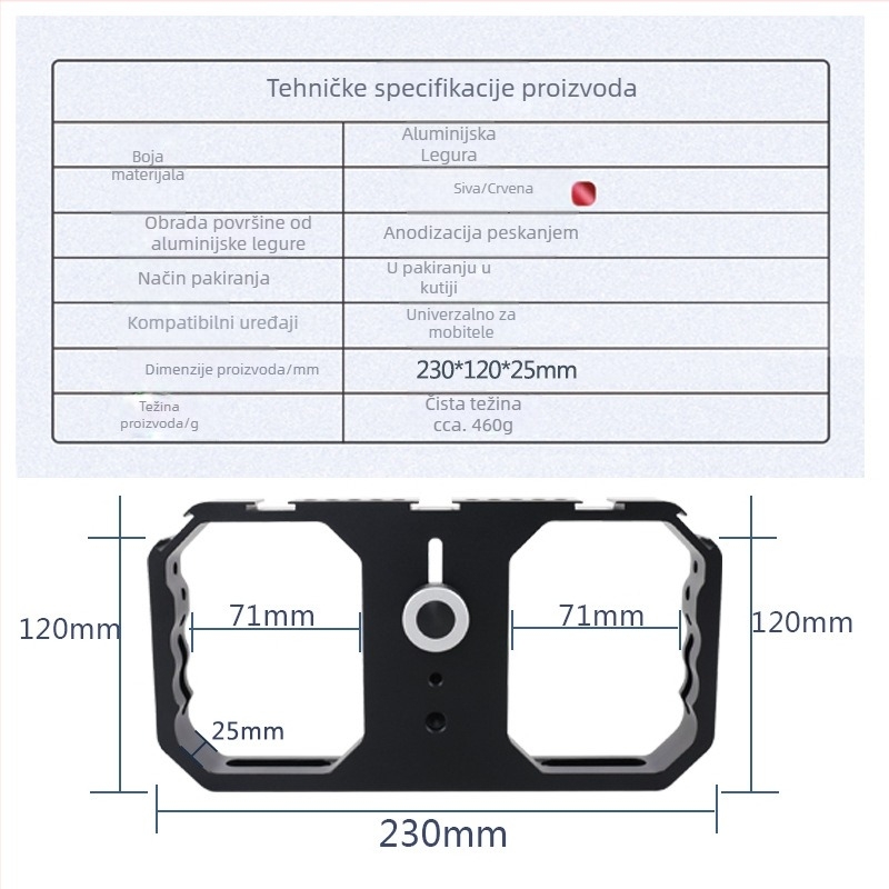 Metalni držač za telefon za vlog i fotografiju, model Phone Cage, aluminijska legura, podrška prilagodbi, ekskluzivan izvor izvoza preko granica