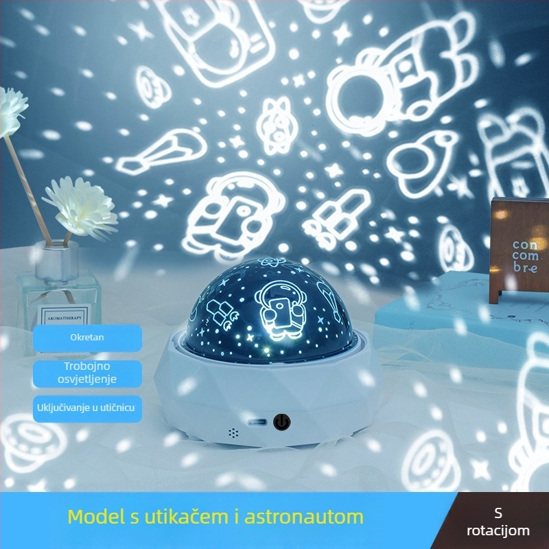 Fantasni astronavt projektor za djecu, noćna svjetiljka sa glazbom, Bluetooth, daljinski upravljač, USB ili ugrađena baterija, bez pametnog upravljanja