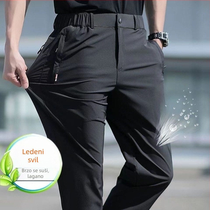 Muške Ice Silk hlače za sport i slobodno vrijeme, ravni kroj, brzo suše, ljeto, plus veličina, tanak materijal
