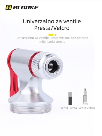 Blooke CO2 pumpa za bicikle — za planinske i cestovne bicikle, aluminijska legura, prijenosni spremnik za dopumpavanje guma, CO2 ventil