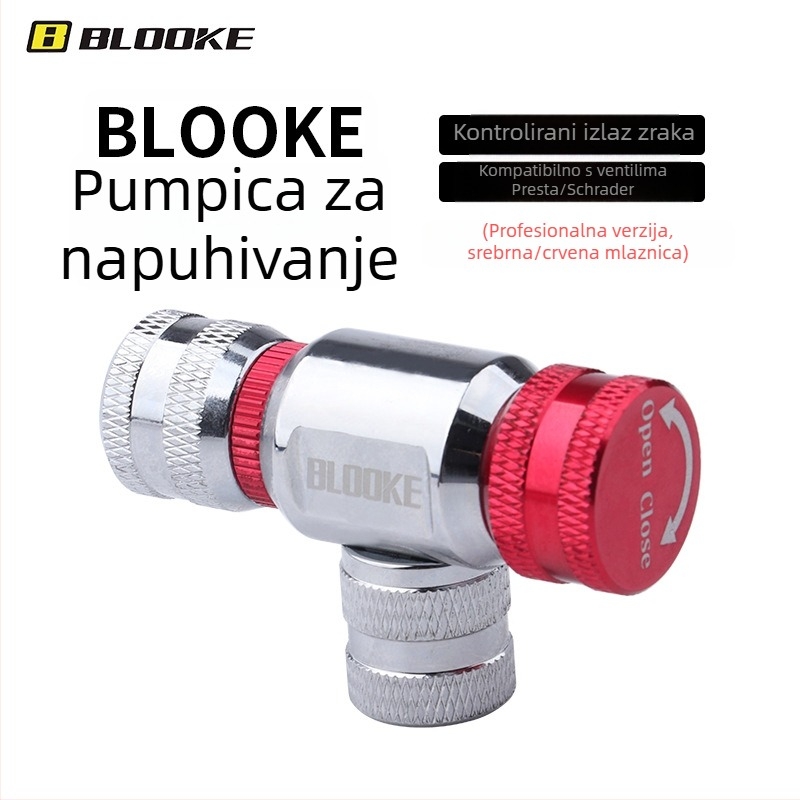 Blooke CO2 pumpa za bicikle — za planinske i cestovne bicikle, aluminijska legura, prijenosni spremnik za dopumpavanje guma, CO2 ventil