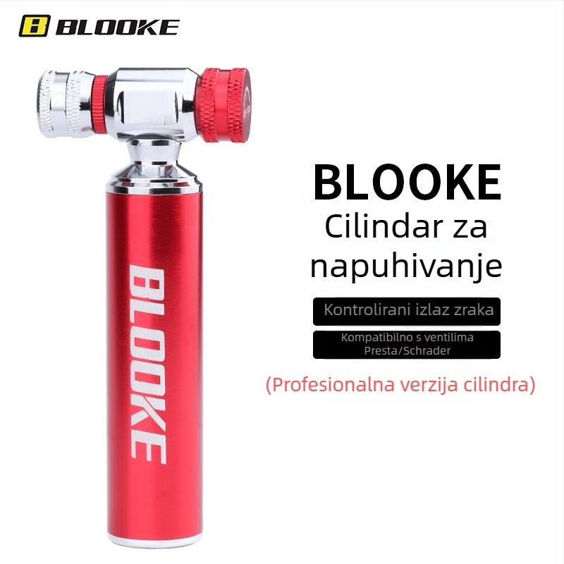 Blooke CO2 pumpa za bicikle — za planinske i cestovne bicikle, aluminijska legura, prijenosni spremnik za dopumpavanje guma, CO2 ventil