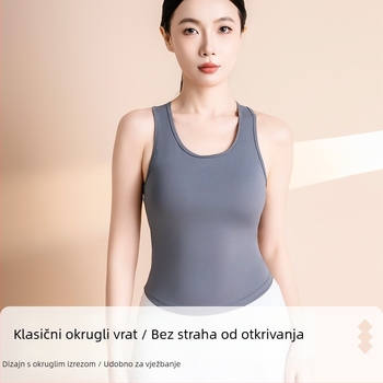 Ženski joga top s ugrađenim košaricama, okrugli izrez, visoka elastičnost, brzo sušenje, poliester 82,5% + spandeks 17,5%