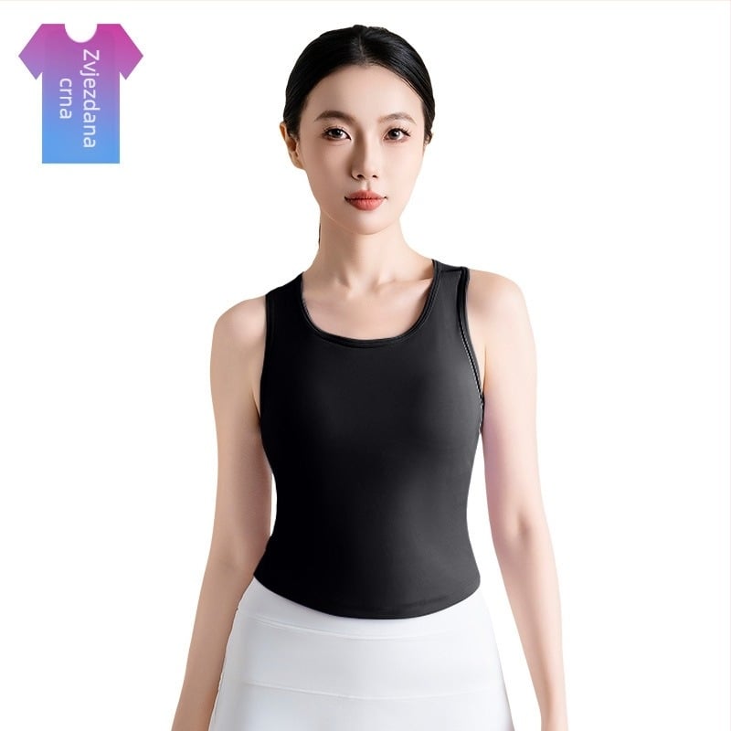 Ženski joga top s ugrađenim košaricama, okrugli izrez, visoka elastičnost, brzo sušenje, poliester 82,5% + spandeks 17,5%