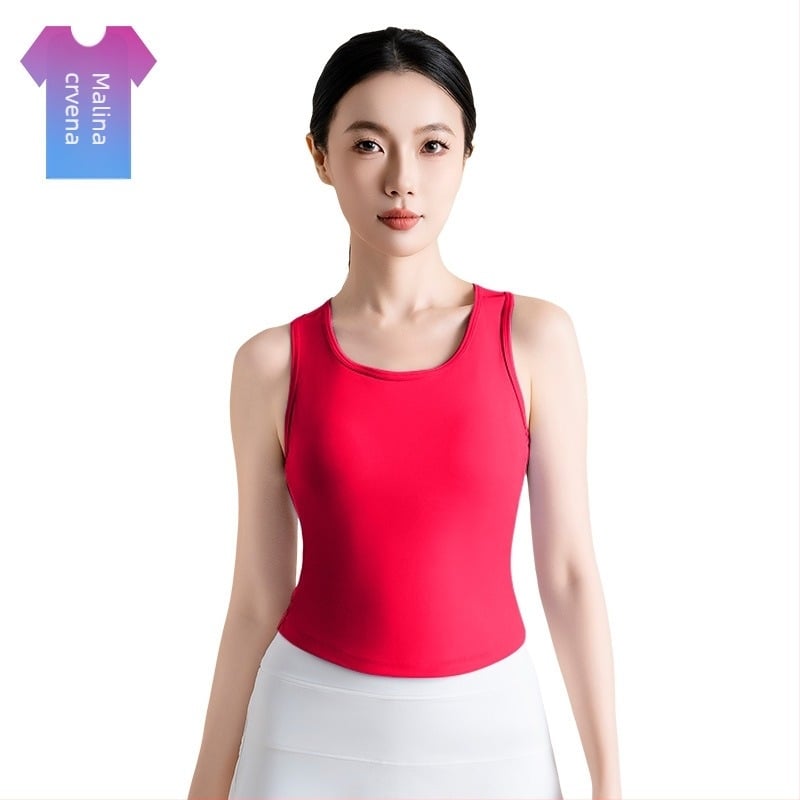 Ženski joga top s ugrađenim košaricama, okrugli izrez, visoka elastičnost, brzo sušenje, poliester 82,5% + spandeks 17,5%