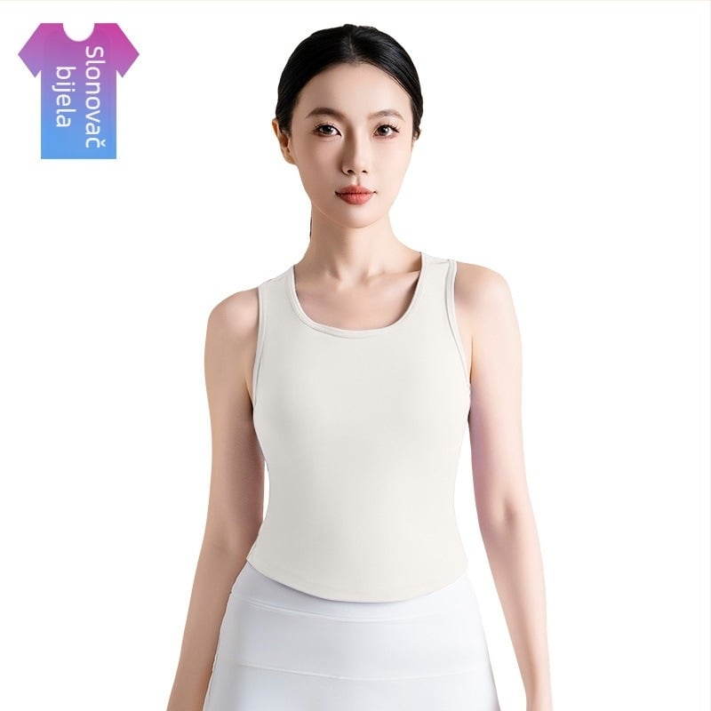 Ženski joga top s ugrađenim košaricama, okrugli izrez, visoka elastičnost, brzo sušenje, poliester 82,5% + spandeks 17,5%